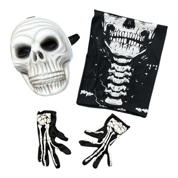 Spirit Glow In Dark Skeleton Child M 8-10 Halloween Costume Hooded Jumpsuit Mask - Picture 6 of 7